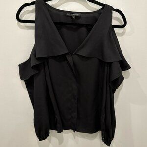Saks Fifth Avenue Cold Shoulder Black Ruffle Blouse